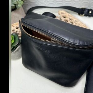 Black Mandrn Remy Leather Crossbody Belt Bag